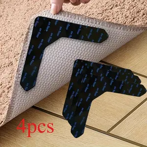 4PCS Rug Tape, Reusable Washable Grippers For Rugs, Double Sided Non-Slip Rug Pads For Hardwood Floors, Prevent Sliding Rugs From Moving And Rolling Edges, For Living Room Dining Room Bathroom Rugs
