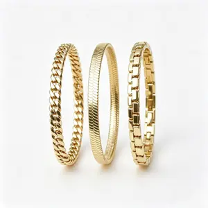 Trending Metal Snake Chain Flat Pearl Chain 14K Bracelet Set Retro Fashion Personalized Layered Stackable Jewelry for Women Girls Gift