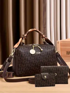 Women's Fashion Letter Pattern Handbag & Clutch Bag & Wallet, Casual Versatile Bag Set, Trendy High-quality Daily Commuting Bag Set