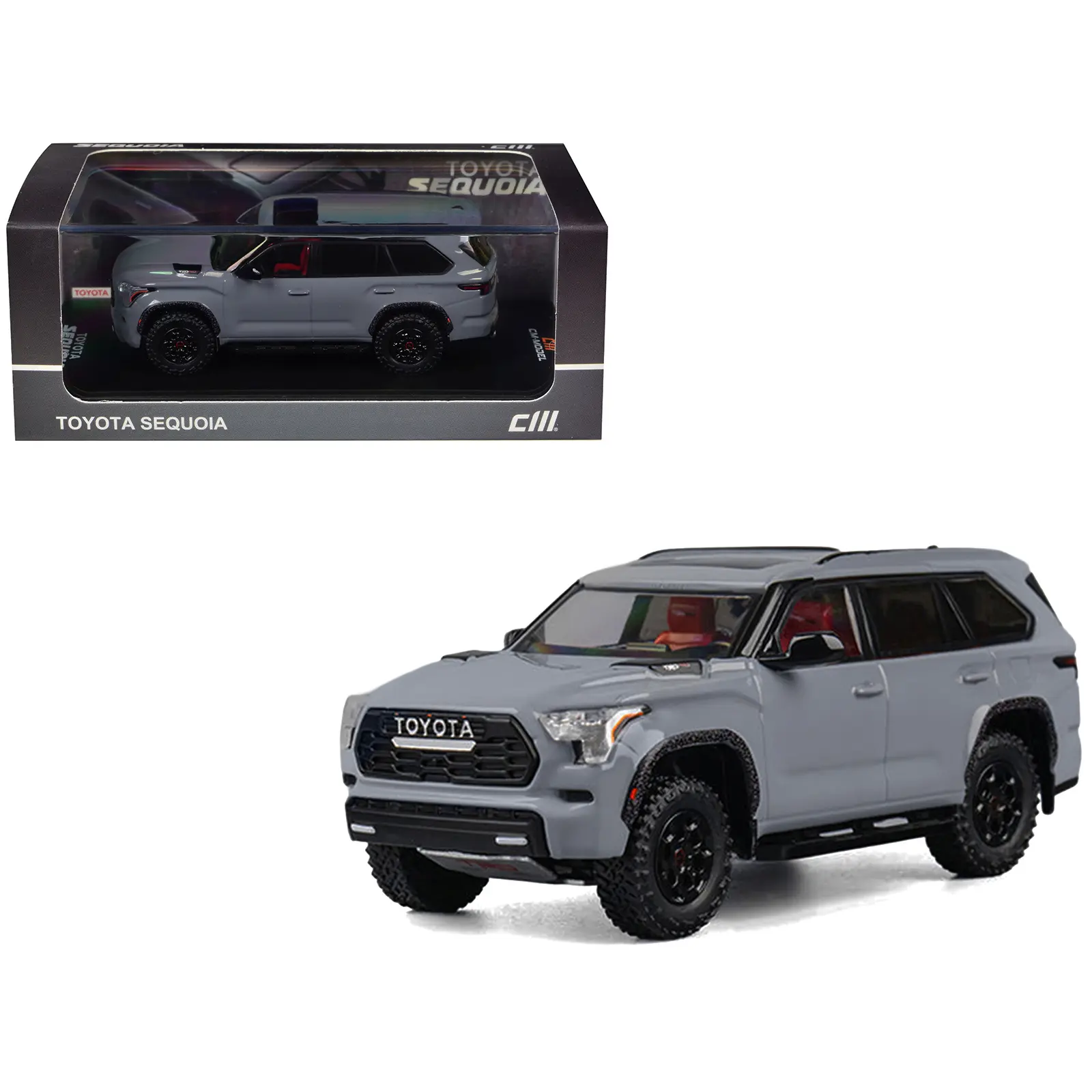 2024 Toyota Sequoia Cement Gray with Red Interior 1/64 Diecast Model Car by CM Models