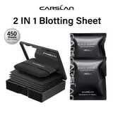 CARSLAN Black Magnet Oil Blotting Setting Sheet With Powder More Control Oil Keep Fresh 2 IN 1 Blotting Sheet with Mirror Puff & Recyclable Case, 450 Sheets 1 Box 2 Refills, Oil Sucker Blotting Paper, For Touch Up