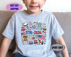 1776-2026 USA T-Shirt,  Doodle Patriotic USA Shirt, Happy 250 Tee, 250th Anniversary