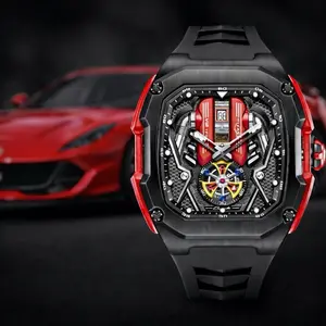 V12 Engine Brand Mens Watches Luminous Design Big Face Fashion Quartz Black Watch 30ATM Casual Watch for Men Unique Gifts for Men Red & Black Color Scheme Mechanical Dial Durable Materials