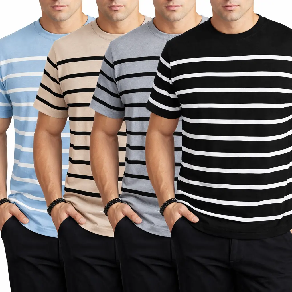 Men's Striped Short-Sleeve Knitted Sweater - 2026 Minimalist Viscose Polyester Knitting Tops, Commuting Daily Unisex Menswear Tshirt, Round Neck Streetwear (Spring & Autumn)