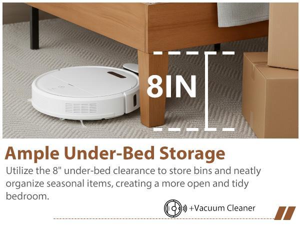 Wood Bed Frame with Headboard - Walnut Finish, Solid Wood Slat Support System, No Box Spring Required Wood Bed Frame with Headboard - Walnut Finish, Solid Wood Slat Support System, No Box Spring Required