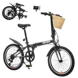 20 Inch Folding Bike for Adults with Basket, Phone Holder & Fenders, Steel Frame 6-Speed City Commuter, Dual V-Brake Portable Compact Bicycle for Men & Women ideal christmas gift Lightweight Folding Electric Bike bike  gadgets