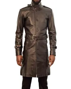 Joey Black Leather Trench Coat