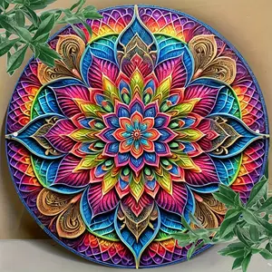 Relief Aluminum Floral Art Mandala - 8inch Round Carved Metal Wall Decoration, Suitable for Home, Bedroom, Living Room, Cafe - Round Aesthetic Wall Art, Ideal Gift