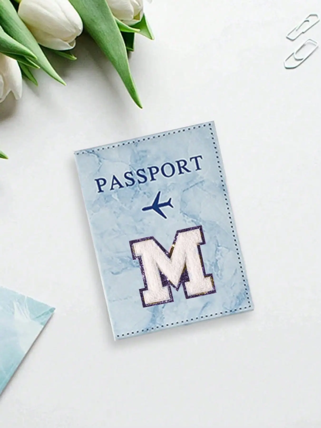 Blue Passport Holder with Letter Pattern, Unisex Rfid Vintage Business Passport Case, Portable Multi-Function ID Card Wallet, Passport Cover