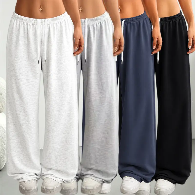 Women's Basic Soft Adjustable Bottoms - 1/2/3/4PCS 100% Polyester Lightweight Spring & Summer Sports Pants with Loose Leg, Casual Streetwear Everyday Wear