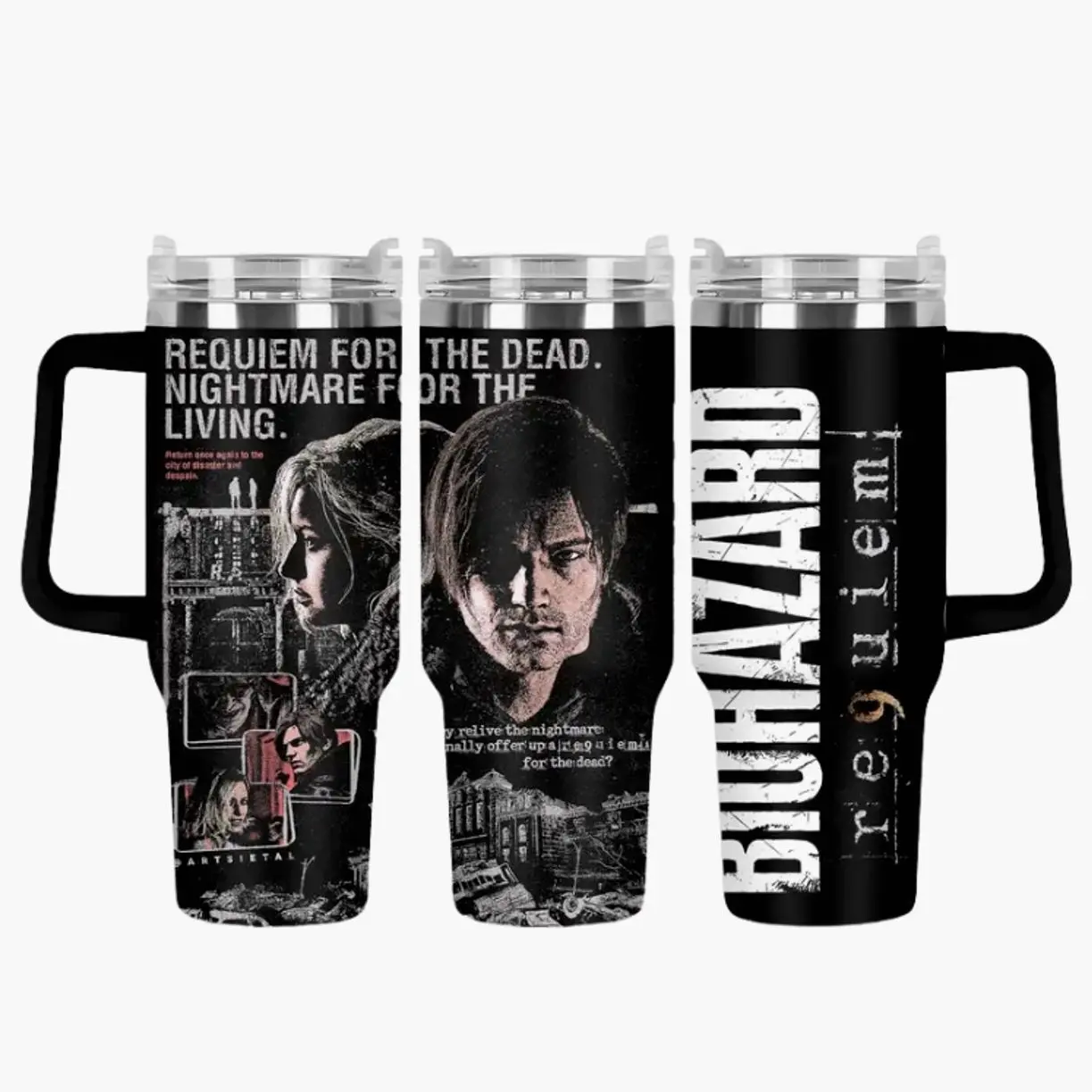 Leon Kennedy Inspired 20oz 30oz & 40oz Stainless Steel Tumbler with Handle, Survival Horror Game Travel Mug, Double Wall Vacuum Insulated Cup with Lid & Straw, Gaming Fan Gift