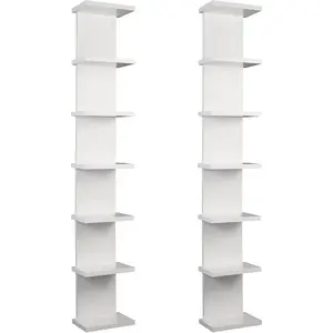 2 Pack 7 Tier Wall Shelf Unit 43" White Lack Wall Shelf Display Floating Shelves for Storage Vertical Column Tower Design Floating Storage Organizer for Bedroom Living Room Home Decor