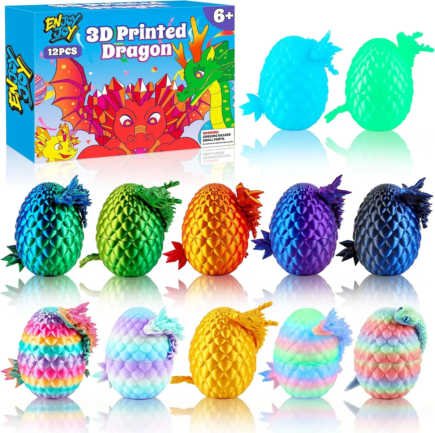 ENJOYJOY 12PCS 3D Printed Dragon Eggs, Easter Egg Fillers for Easter Basket Stuffers, Unique Surprise 3D Printed Animals Fidget Toy, Ideal Gift Easter Eggs for Kids Girls Boys Gifts