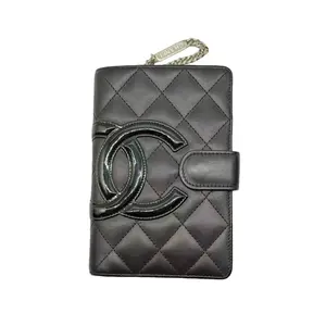Pre-owned CHANEL Lambskin Small Leather Goods Black Quilted Ligne Cambon Bifold Compact Wallet (16***10)