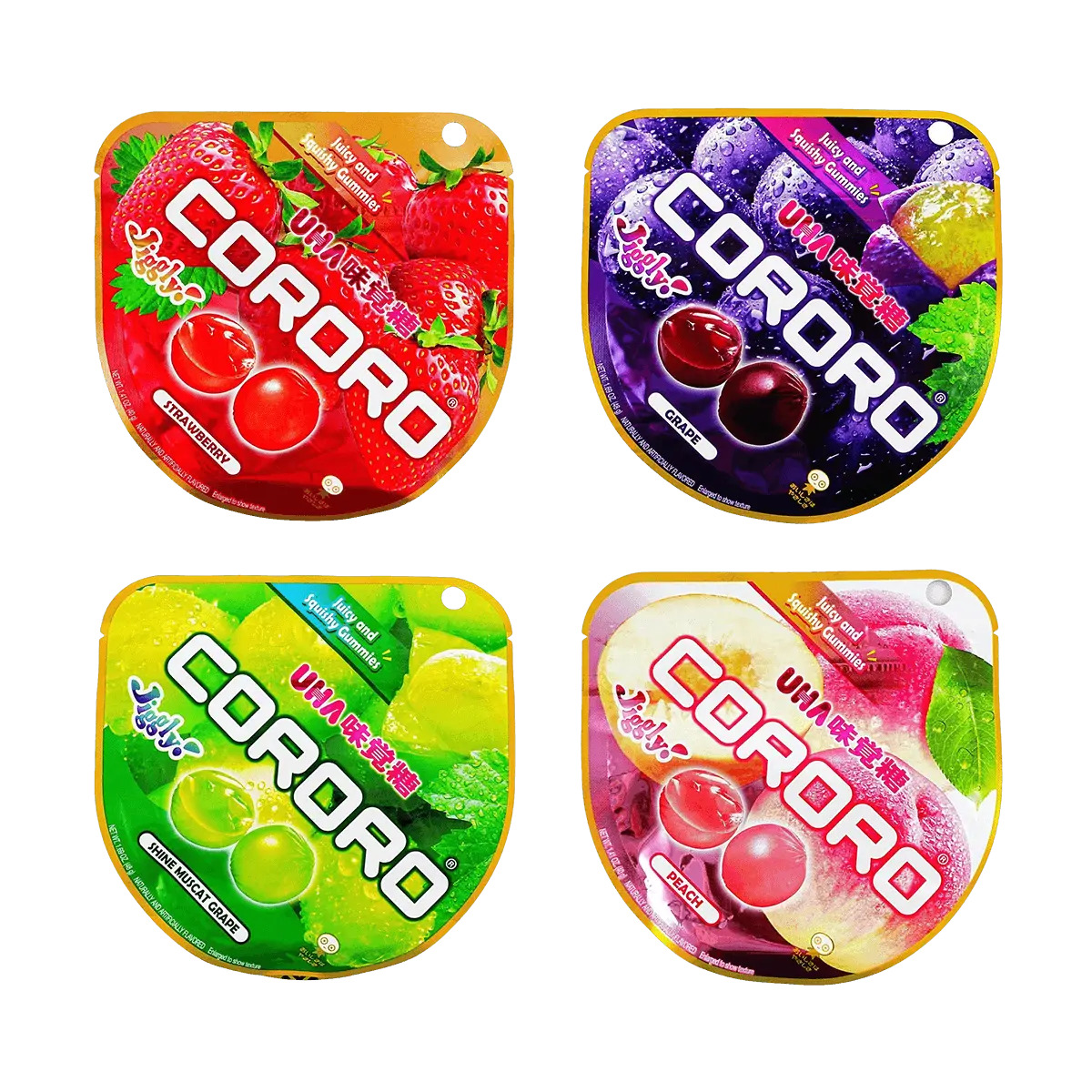 UHA Japanese CORORO Fruit Juice Gummies - Strawberry, Peach, Shine Muscat & Kyoho Grape - 4 Flavor Combo Pack (176g) UHA Japanese CORORO Fruit Juice Gummies - Strawberry, Peach, Shine Muscat & Kyoho Grape - 4 Flavor Combo Pack (176g)