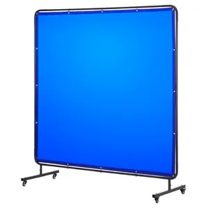 VEVOR Welding Screen with Frame, 6 x 6 FT Welding Curtain Screen, Flame-Resistant Vinyl Safety Protection Screens with Lockable Swivel Wheels & 6-Level UV Protection for Workshop/Industrial Use, Blue