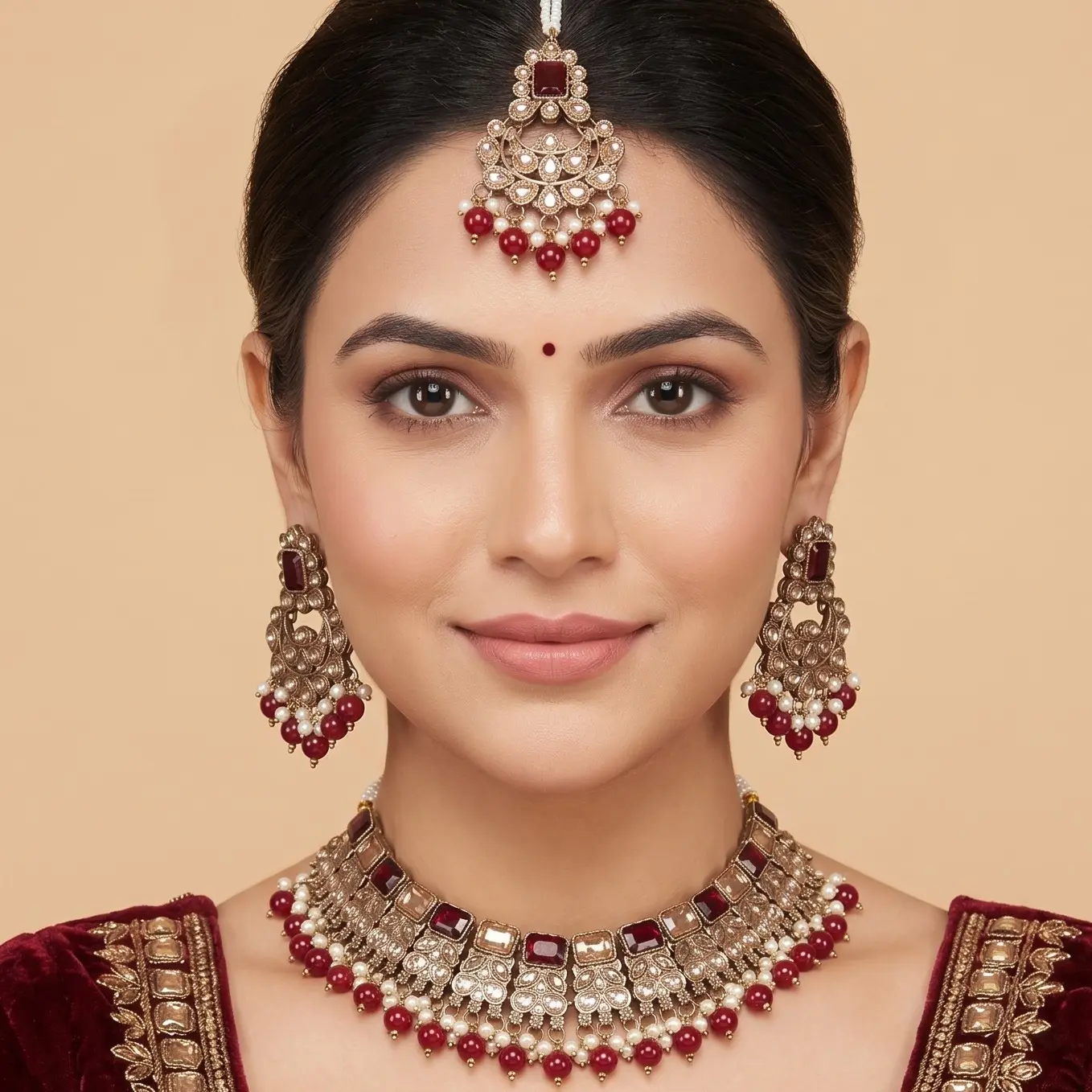 Inaya Bollywood Indian Polki Necklace Set - Lightweight