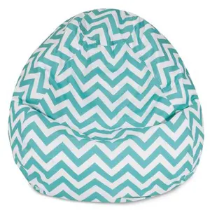 Majestic Home Teal Chevron Small Classic Bean Bag, Eco-Friendly Indoor Furniture for Child Playroom Use, Versatile Outdoor Seating Option
