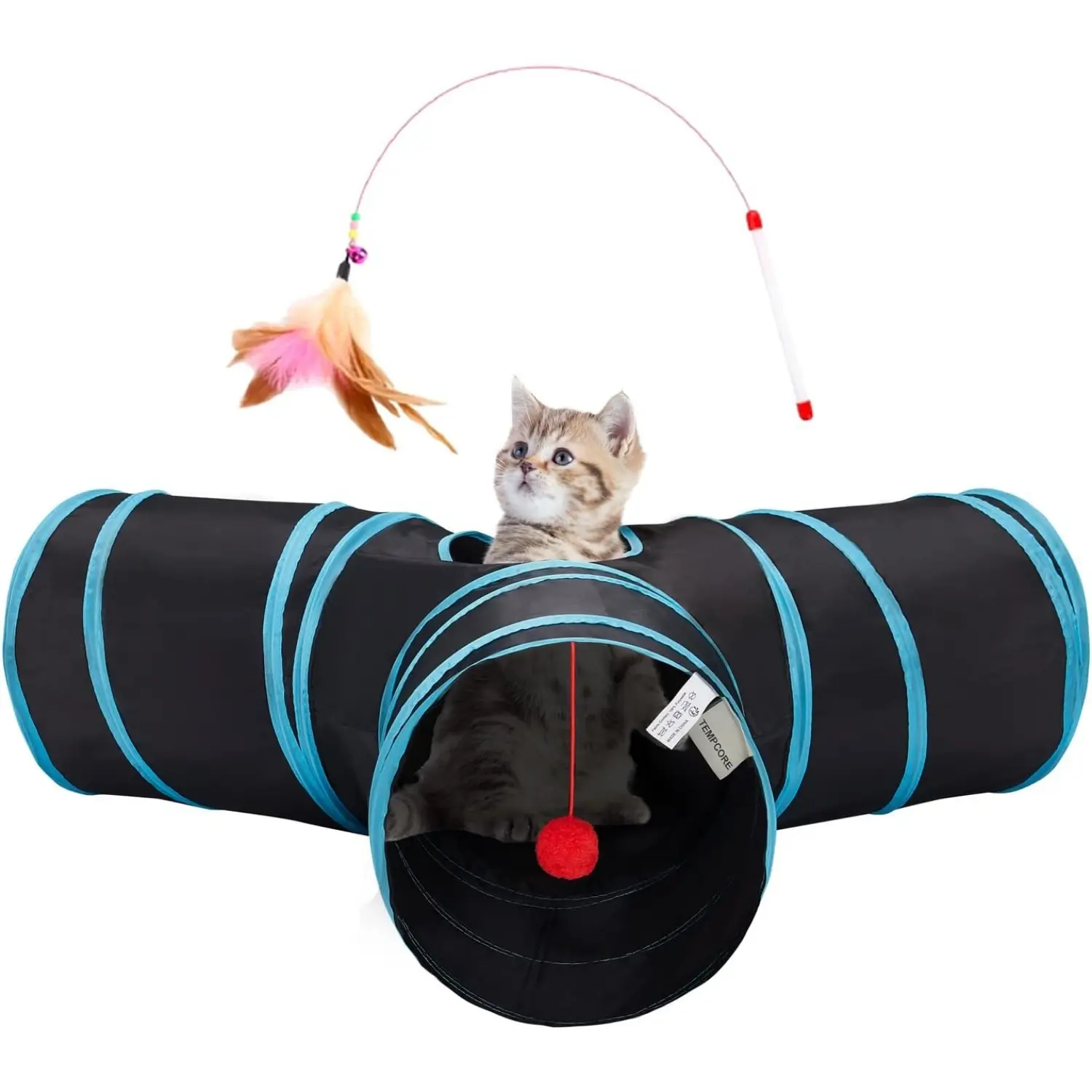 Pet Cat Tunnel Tube Toys 3 Way Collapsible, Tunnels for Indoor Cats, Kitty Bored Peek Hole Toy Ball Cat, Puppy, Kitty, Kitten, Rabbit
