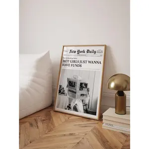 Trendy Newspaper Wall Art - Hot Girls Just Wanna Have Funds - Print (Premium Semi-Glossy Paper Poster) International Women's Day