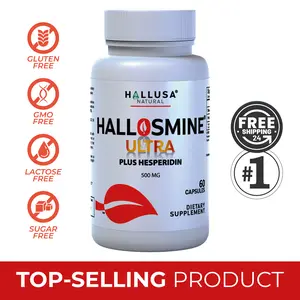 Hallosmine Ultra - Diosmin 500 mg - Hesperidin 150 mg - Dietary Supplement Diosmin Circulation 60 Cap - Healthcare  HALLUSA NATURAL Edible Fitness