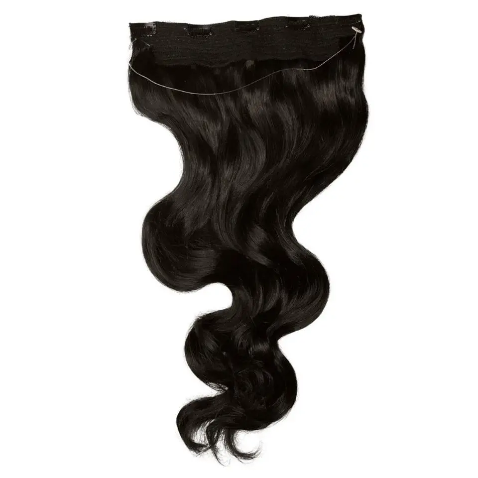 1B/Natural Black Body Wave Halo Clip Hair Extensions, Brazilian Hair, Low Maintenance, Wave Texture, Added Security with Clip