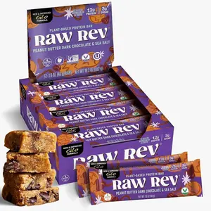 Raw Rev Vegan Protein Bars- Peanut Butter Dark Chocolate & Sea Salt, 12 bars, Non-GMO, Plastic-Neutral, Nothing Artificial, Glo Formula, Gluten-Free, Keto-Friendly, Paleo, Kosher, No Sugar Alcohols, No Stevia