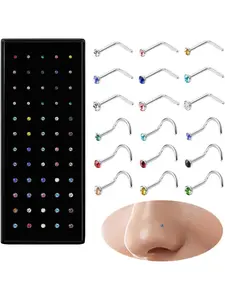 18 Pcs Nose Rings Studs Hoops 20G 316L Surgical Steel Nose Rings Set for Women Men L Shaped Nose Piercings Screw 1.5mm/2.0mm/2.5mm CZ Colorful Small Nose Bone Studs Pins Nose Piercing Jewelry