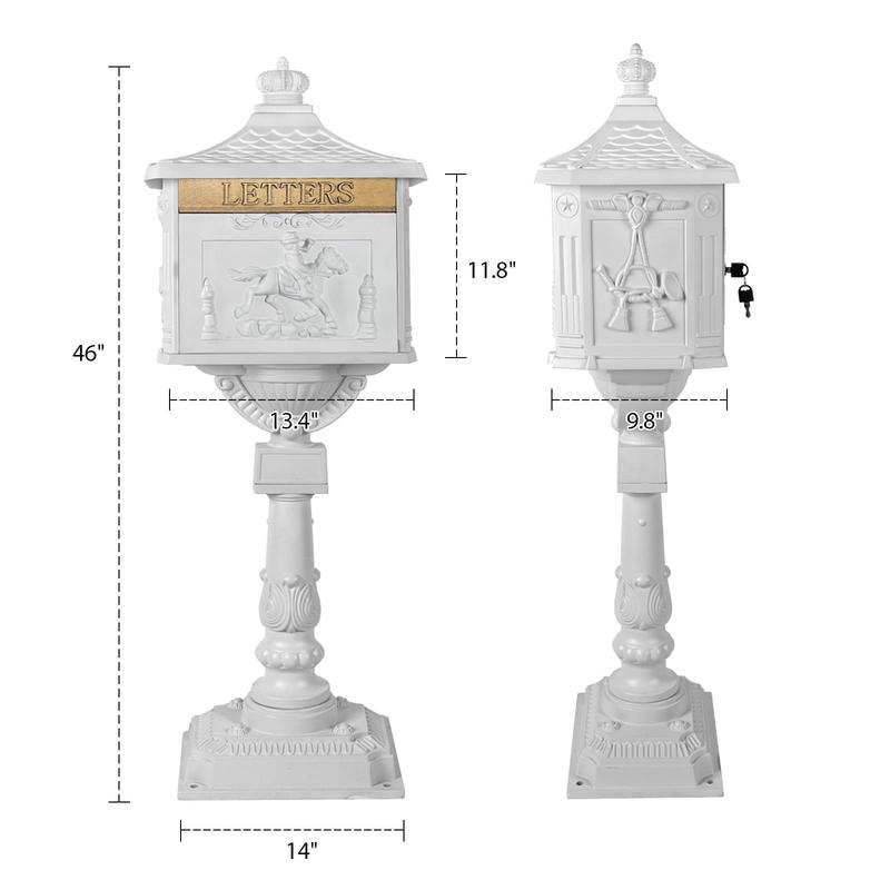 Polar Aurora Mailbox Outside Freestanding Cast Aluminum Mail Box Postal Box Security Heavy Duty with Elegant Design and Secure Lock Feature