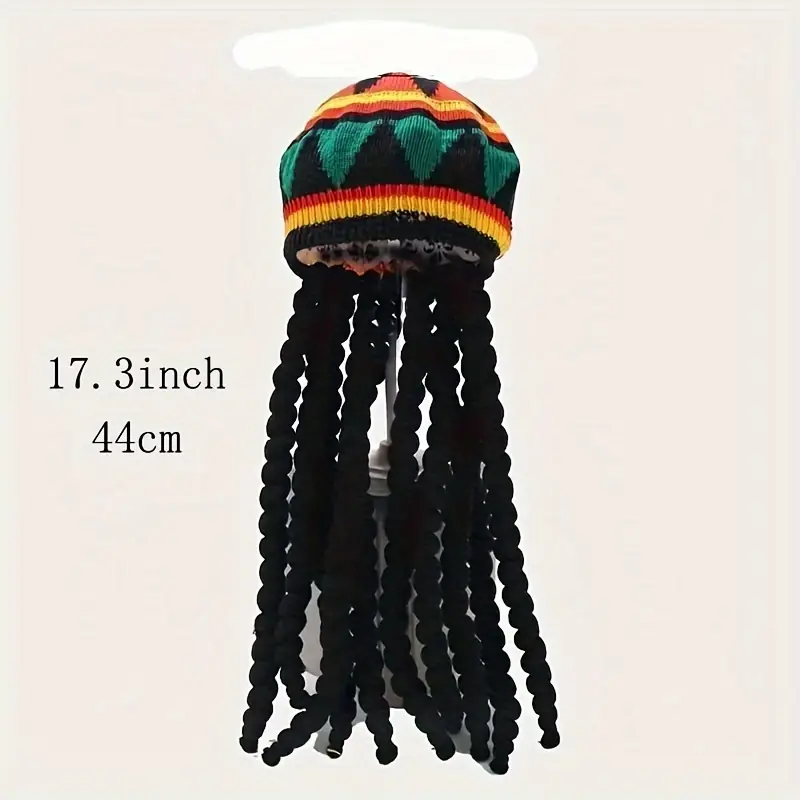 Reggae Jamaican Rasta Hat with Black Dreadlocks Wig - Heat-Resistant Synthetic Hair, Natural Appearance, Easy Styling & Maintenance, Bold Pattern - Cosplay, Halloween Costume Accessory