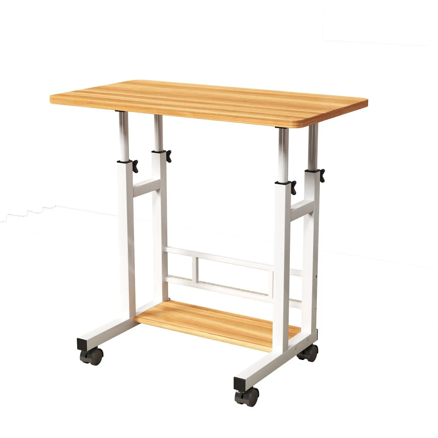GARVEE Rectangular Height Adjustable Small Standing Desk - Rolling Mobile Easy Setup Stand Up Desk, 31.5x15.75in Portable Laptop Table for Home Office, Fits Walking Pad Treadmill (27.16"-35.43" Height, Natural)