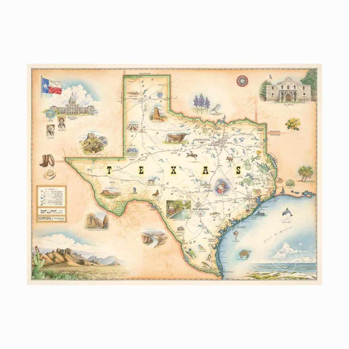 Xplorer Maps MAPTX Texas State Hand-Drawn Map