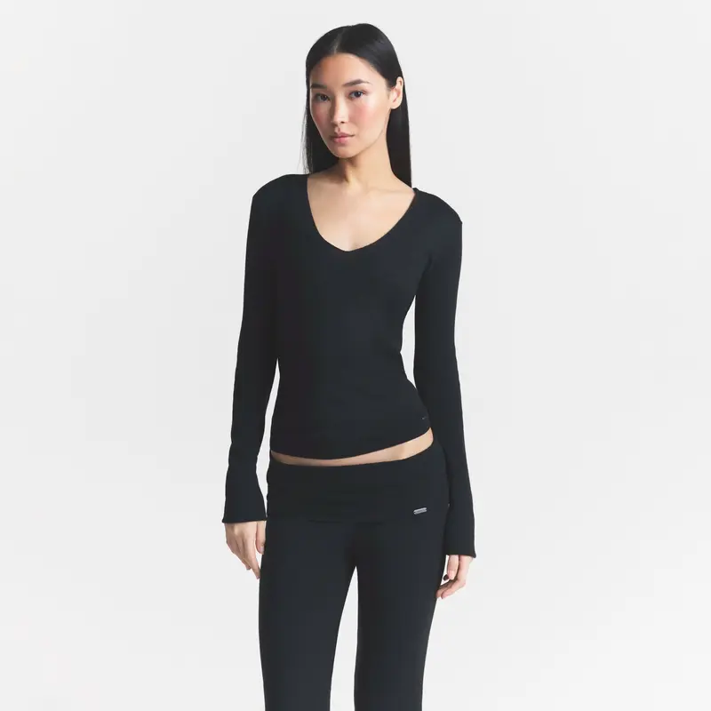SKIMS ESSENTIAL KNIT LONG SLEEVE V NECK
