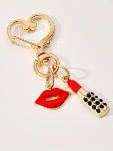 Fashionable Lipstick & Heart Design Keychain, Cute Lipstick Keychain for Women & Girls, Trendy All-match Keychain for Birthday Gift, Keychain Jewelry