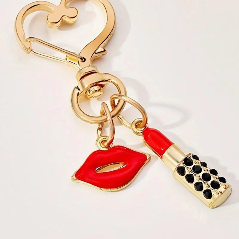 Fashionable Lipstick & Heart Design Keychain, Cute Lipstick Keychain for Women & Girls, Trendy All-match Keychain for Birthday Gift, Keychain Jewelry, Stylish Keychain, Fashionable Alloy Keychain, Cute Keychain Accessory, Keychains Cute