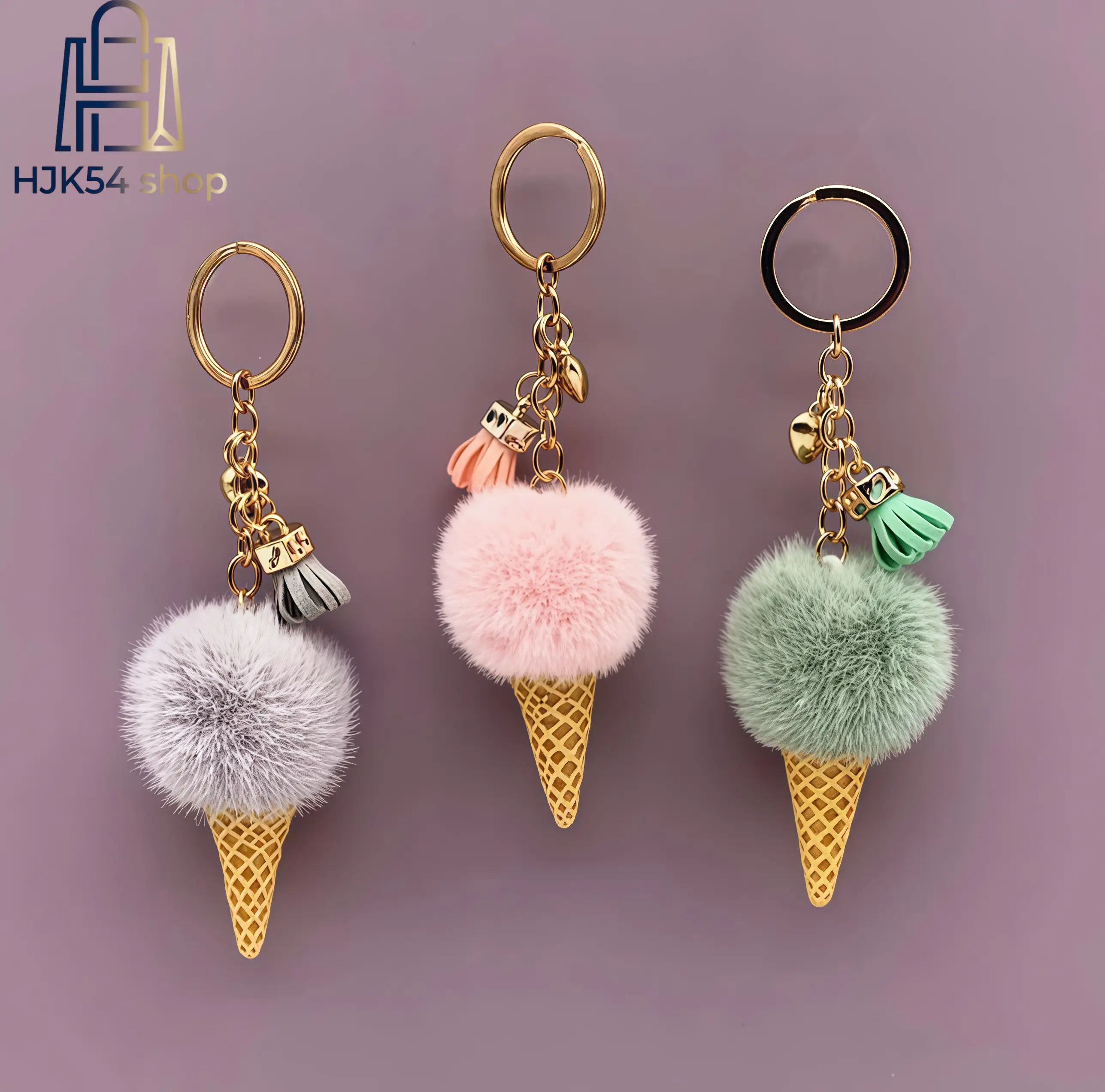 Cute Ice Cream Pom Pom Keychain, Soft Faux Fur Tassel Keyring, Kawaii Aesthetic Bag Charm for Girls, Sweet Gift for Key & Backpack Decoration