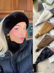 Women's Winter Faux Rabbit Fur Soft Warm Headband, Wide Edge Windproof Cold-Proof Hair Accessory, Elastic Sweat-Absorbing Bandana