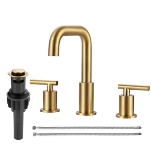 WOWOW 8 in. Widespread Double Handle Bathroom Faucet in Brushed Gold Included Pop-Up Drain and Aerator