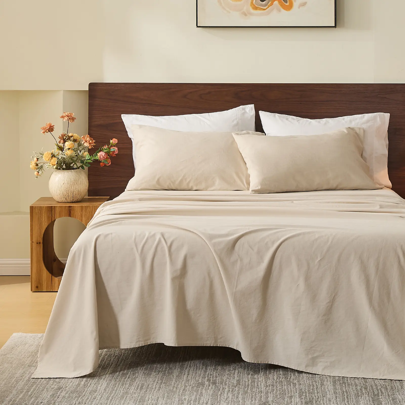 MEISHANG 100% French Pure Linen Sheets 9 Size - Bed Sheets 4-6 Piece Sets, Soft Durable Flax Linen, Anti-Tear Breathable Oeko-Tex Certified with 16"-22" Deep Pocket (Linen)