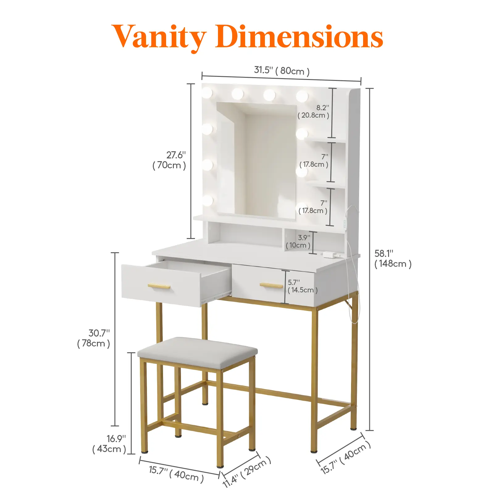 White and Gold, 31.5"W