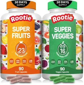 Rootie Super Fruits & Super Veggies Capsules | 39 Whole Fruit & Vegetable Blend Supplement | Plant Based Daily Nutrition Capsules | Non GMO Vegan Gluten Free | Made in USA | 30 Day Supply