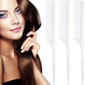 3 Pack Carbon Fiber Rat Tail Styling Comb, Heat Resistant Anti Static Teasing for Back Combing Root Teasing Adding Volume Evening Styling(White)