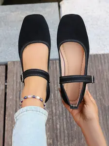 2026 women's new autumn French style retro square toe flat shoes with ankle straps, spring new products on the market, ballet flat shoes, Mary Jane shoes, Commuter Shoes, Soft Sole Flats
