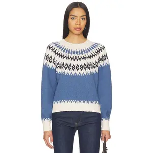 Autumn Cashmere Chunky Fair Isle Crew Sweater in Bluestone Combo