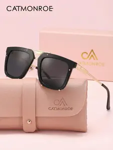 CATMONROE Retro American Pilot Square Frame Pc Material Sunglasses, Suitable For Daily Driving And Hiking Sunscreen, Fashionable Photography, Trendy Versatile, Suitable For Summer Beach Vacation
