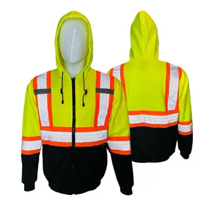 Men’s Yellow High Visibility Reflective Zip Up Sweater with Heat Transfer Reflector - Menswear