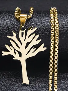 World Peace Global Harmony Life Tree Tree of Life Necklace Stainless Steel Titanium Steel Pendant Versatile Snake Bone Chain Jewelry for Women Men Contemporary