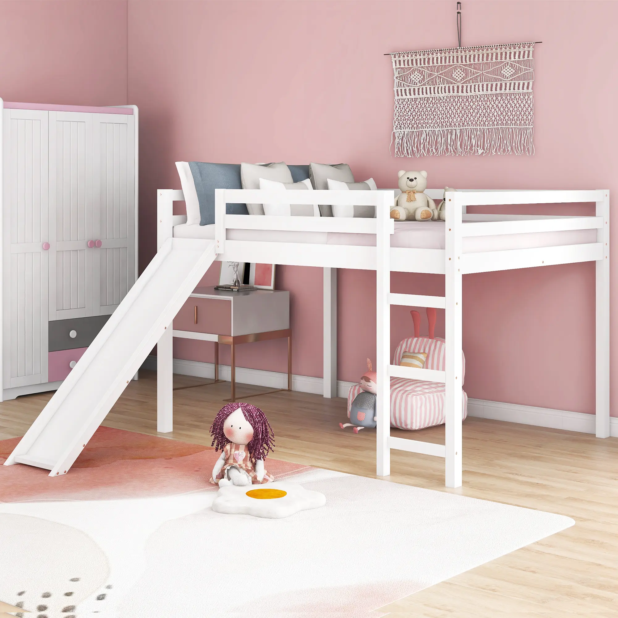 Dreamzon Full Size Wood Frame Loft Bed with Slide - Espresso Finish, Minimalist Bedroom Secure Durable Multifunctional Design, 300lbs Weight Capacity, 77.4 x 57.2 x 49.2 inches, 85 lbs Product Weight, Assembly Required (OLD SKU:WF281157AAK), Modern