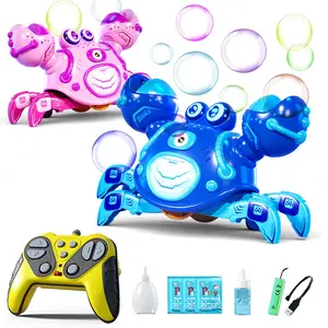 Kids Bubble Machine Set, Remote Control Crab Bubble Toy with Light Music, Outdoor Game Toy, Unisex Birthday Gift, Requires Aa Batteries