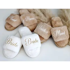 Personalized Bridesmaids Bride Fluffy Slippers Bridesmaids Proposal Custom Future Mrs Slippers Wedding Slippers Matron of Honor